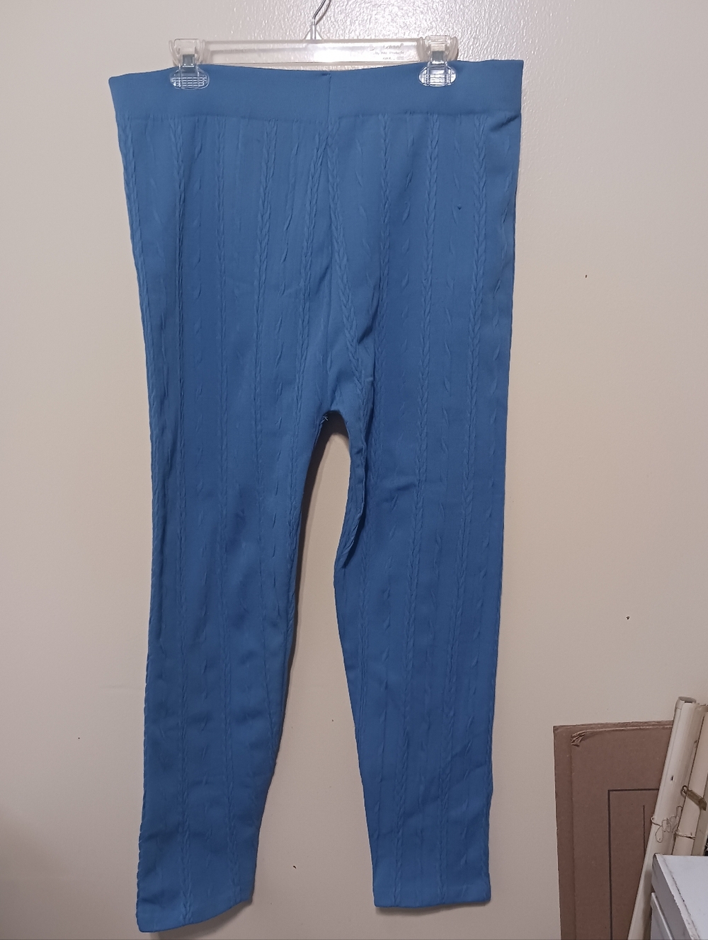Woman Within Womens Blue Knit Fleece Cable-Pattern Leggings L/1x A-6